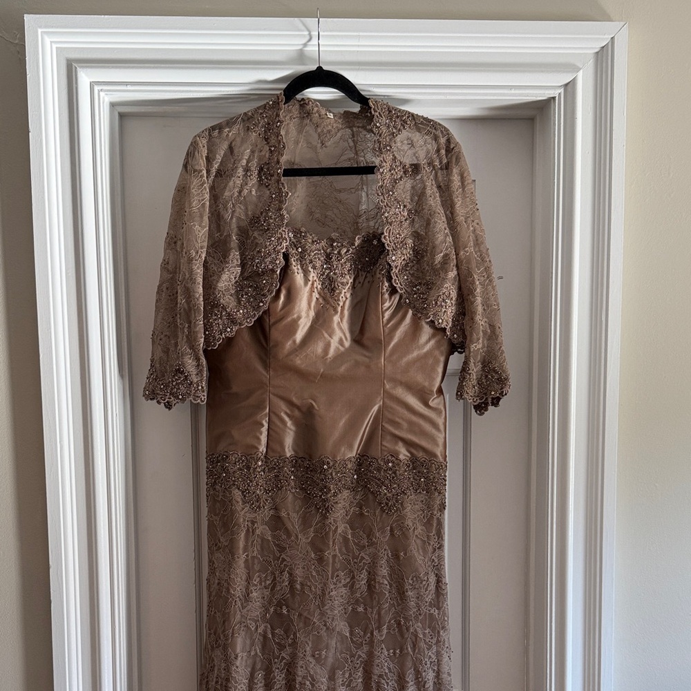 Montage by Mon Cheri Lace evening gown in Brown